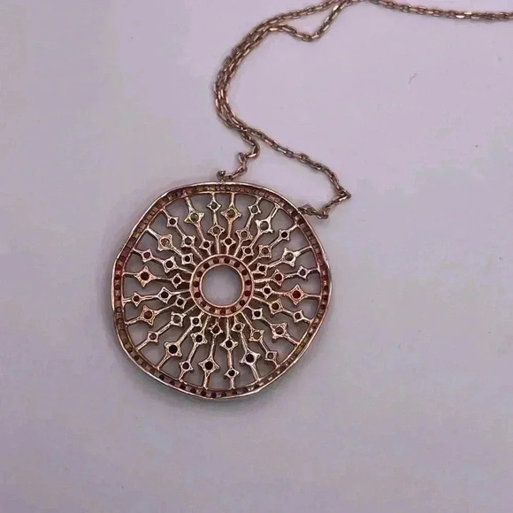 Multicolor Ruffled Disc Pendant .925 Rose Gold 16” chain 1” pendant - Picture 6 of 7